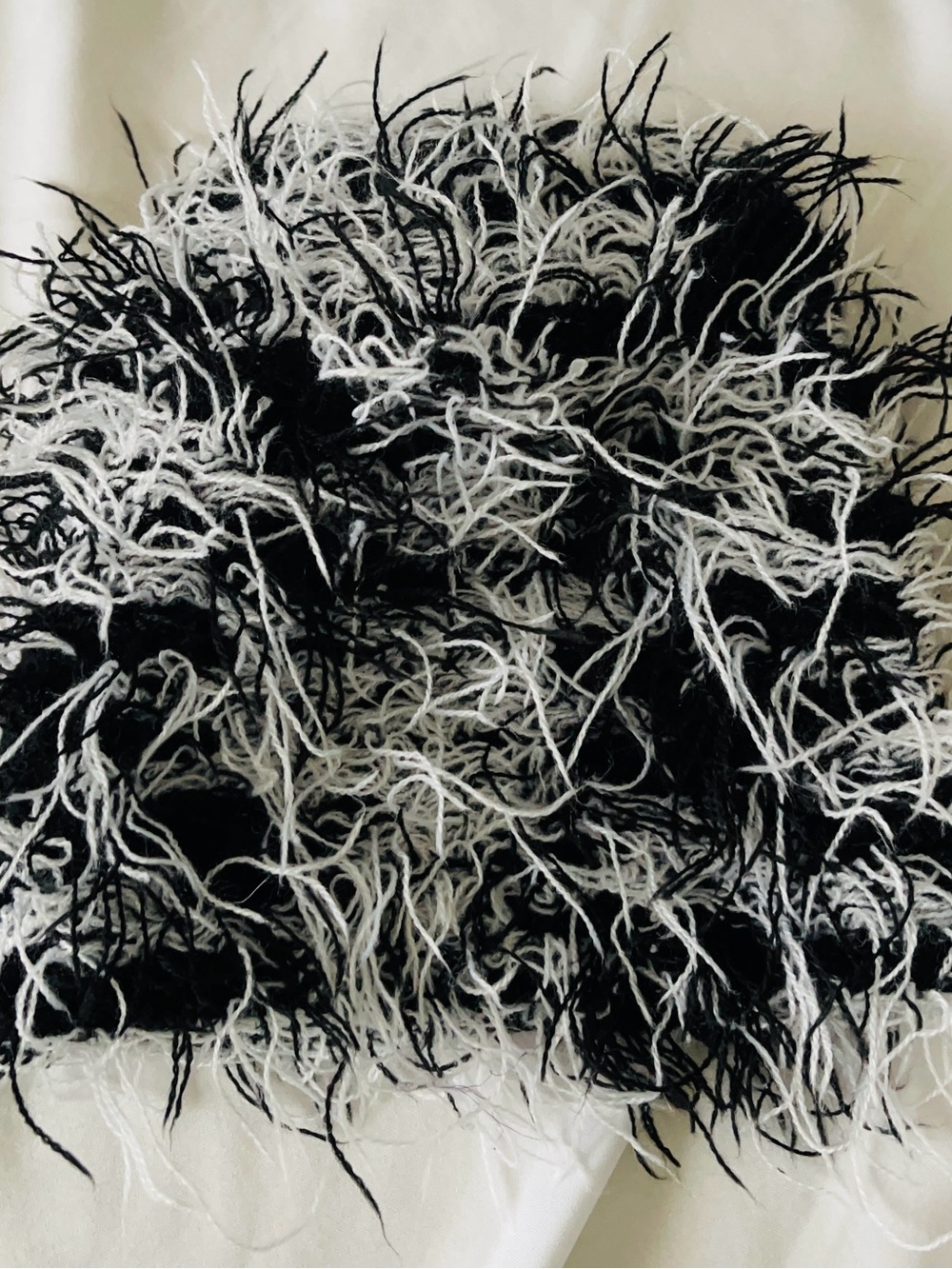 Unisex Shaggy Fringe Slouchy Knit Beanie Black & White